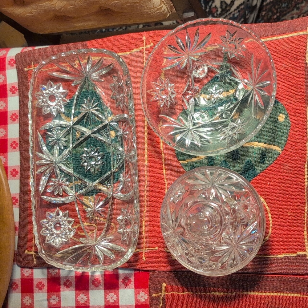 "3"Anchor Hocking Star of David  Cut Glass Serving Piece's